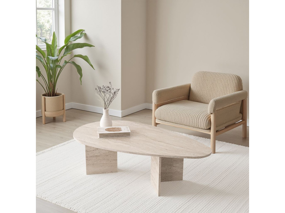Table basse en bois "Flap" 139,5 x 79,5 x 42 cm - Travertin