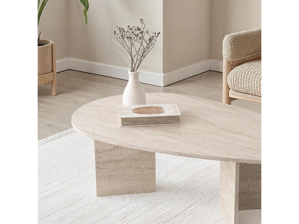 Table basse en bois "Flap" 139,5 x 79,5 x 42 cm - Travertin
