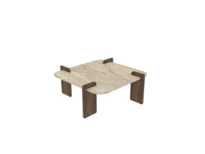 Table basse en bois "Afrolli" - 90 x 90 x 35 cm - Travertin