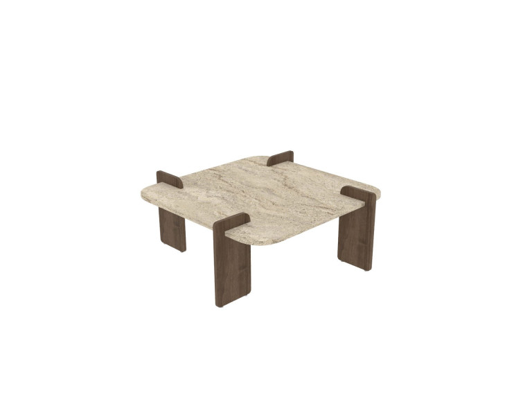 Table basse en bois "Afrolli" - 90 x 90 x 35 cm - Travertin