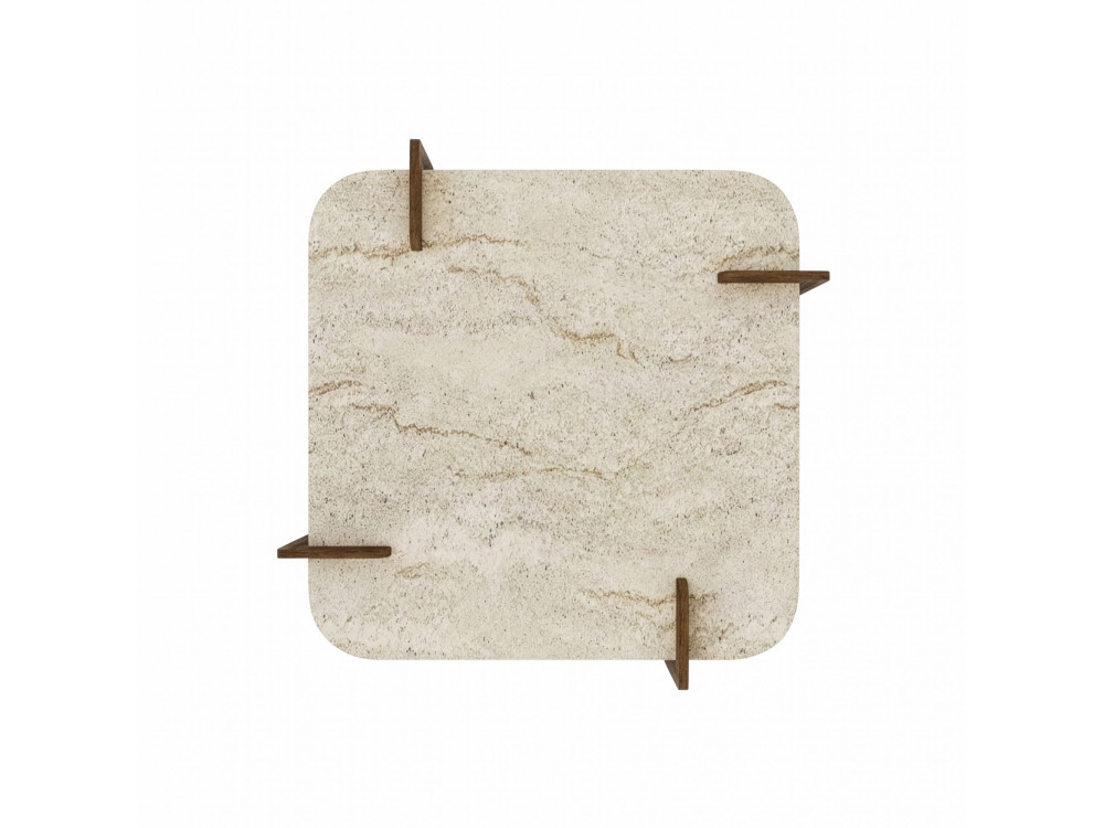 Table basse en bois "Afrolli" - 90 x 90 x 35 cm - Travertin