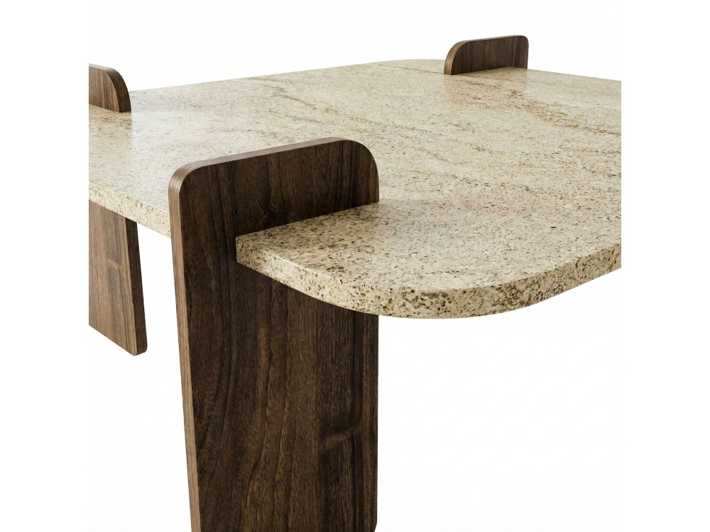 Table basse en bois "Afrolli" - 90 x 90 x 35 cm - Travertin