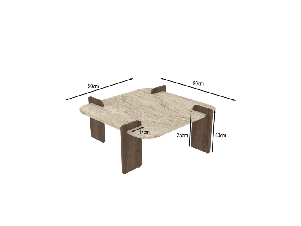 Table basse en bois "Afrolli" - 90 x 90 x 35 cm - Travertin