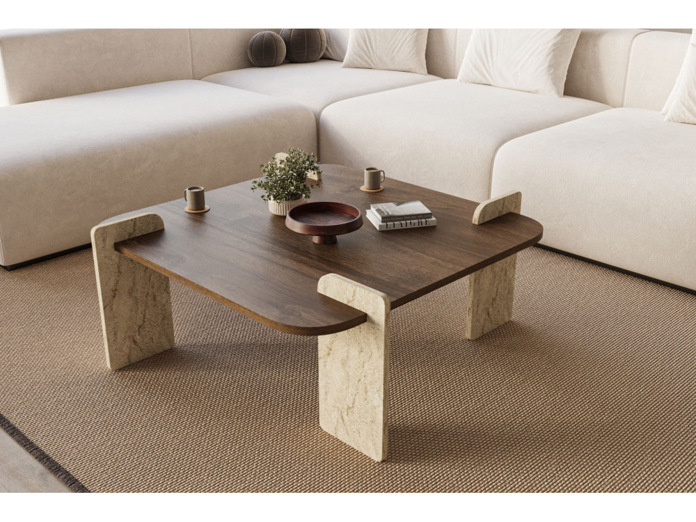 Table basse en bois "Afrolli" - 90 x 90 x 35 cm - Marron