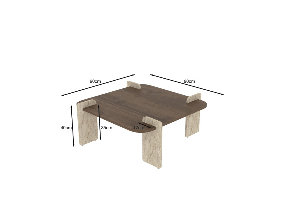 Table basse en bois "Afrolli" - 90 x 90 x 35 cm - Marron
