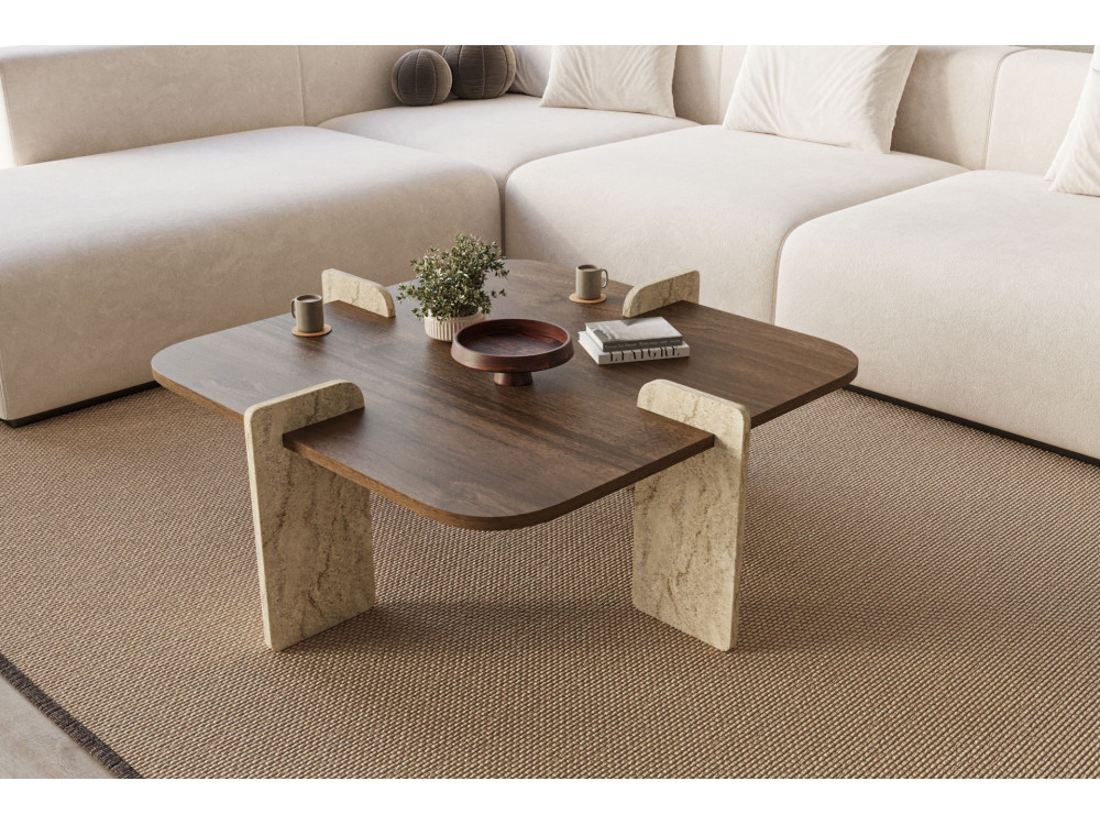 Table basse en bois "Poalla" - 90 x 90 x 35 cm - Marron