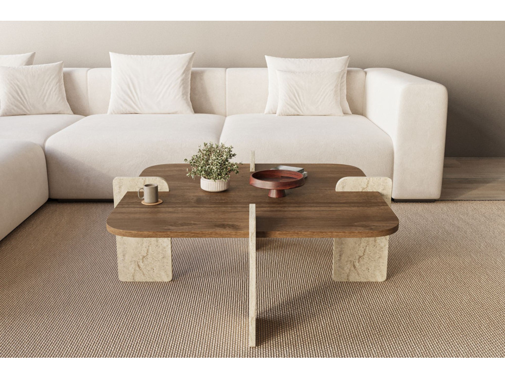 Table basse en bois "Poalla" - 90 x 90 x 35 cm - Marron