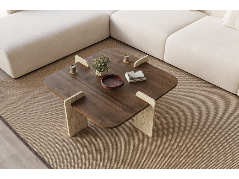 Table basse en bois "Poalla" - 90 x 90 x 35 cm - Marron