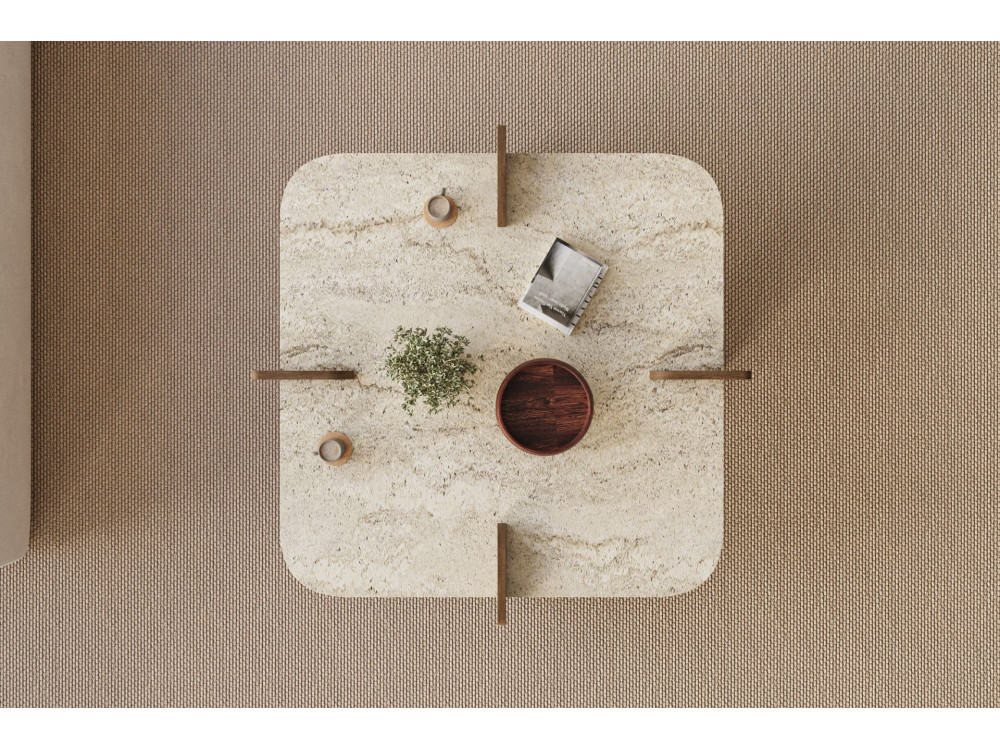 Table basse en bois "Poalla" - 90 x 90 x 35 cm - Travertin