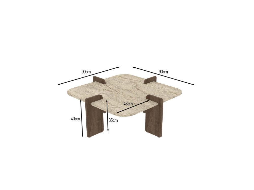 Table basse en bois "Poalla" - 90 x 90 x 35 cm - Travertin