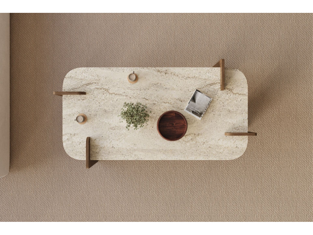 Table basse en bois "Leapiri" - 120 x 60 x 35 cm - Travertin