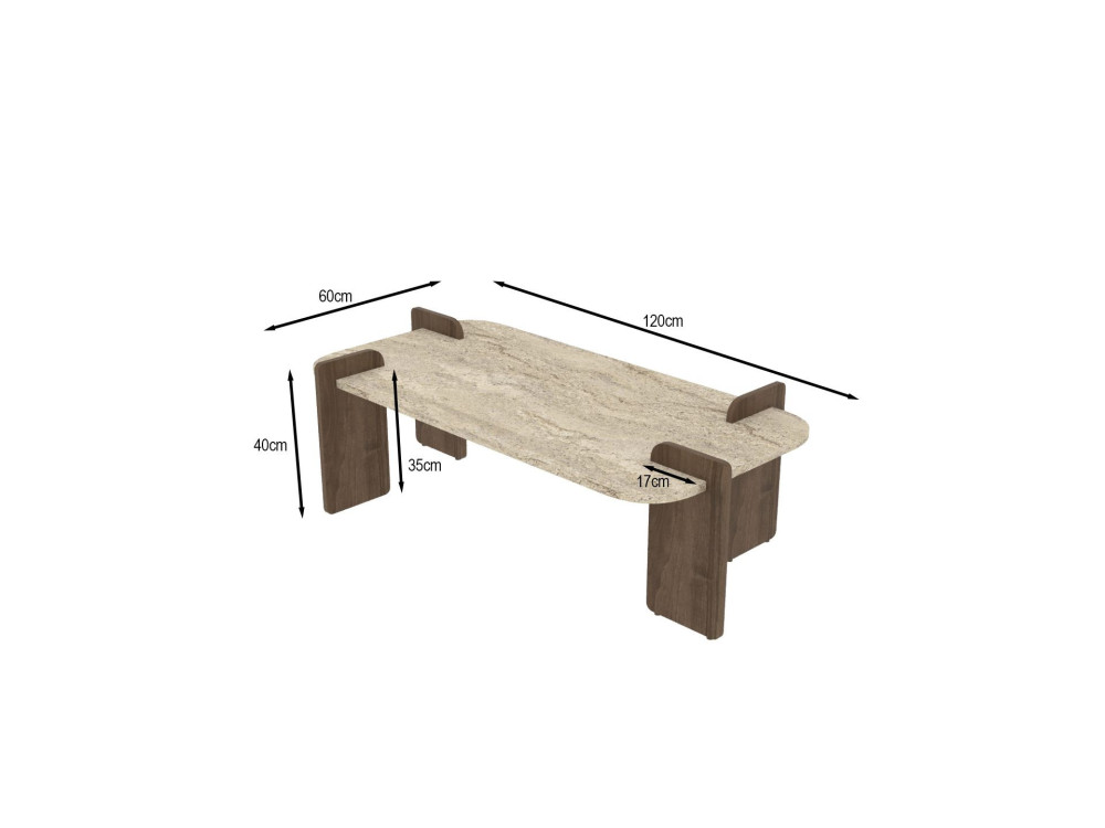 Table basse en bois "Leapiri" - 120 x 60 x 35 cm - Travertin