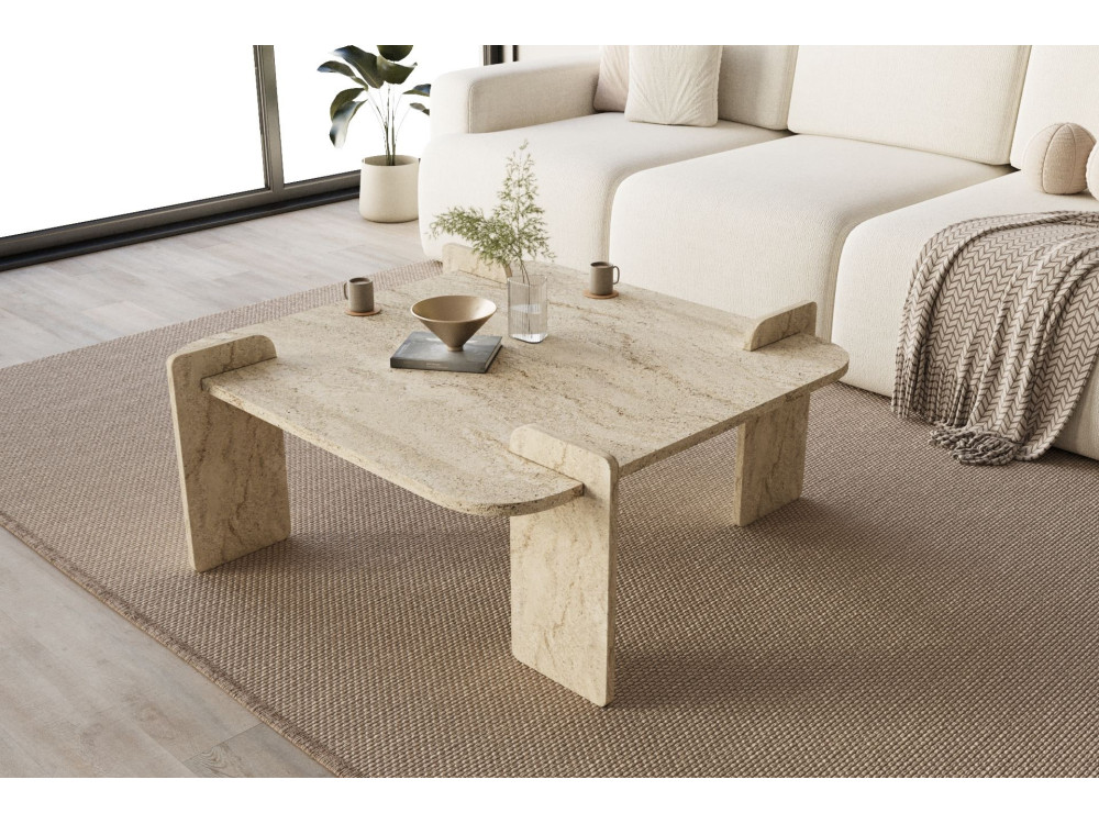 Table basse en bois "Woog" 90 x 90 x 35 cm - Travertin