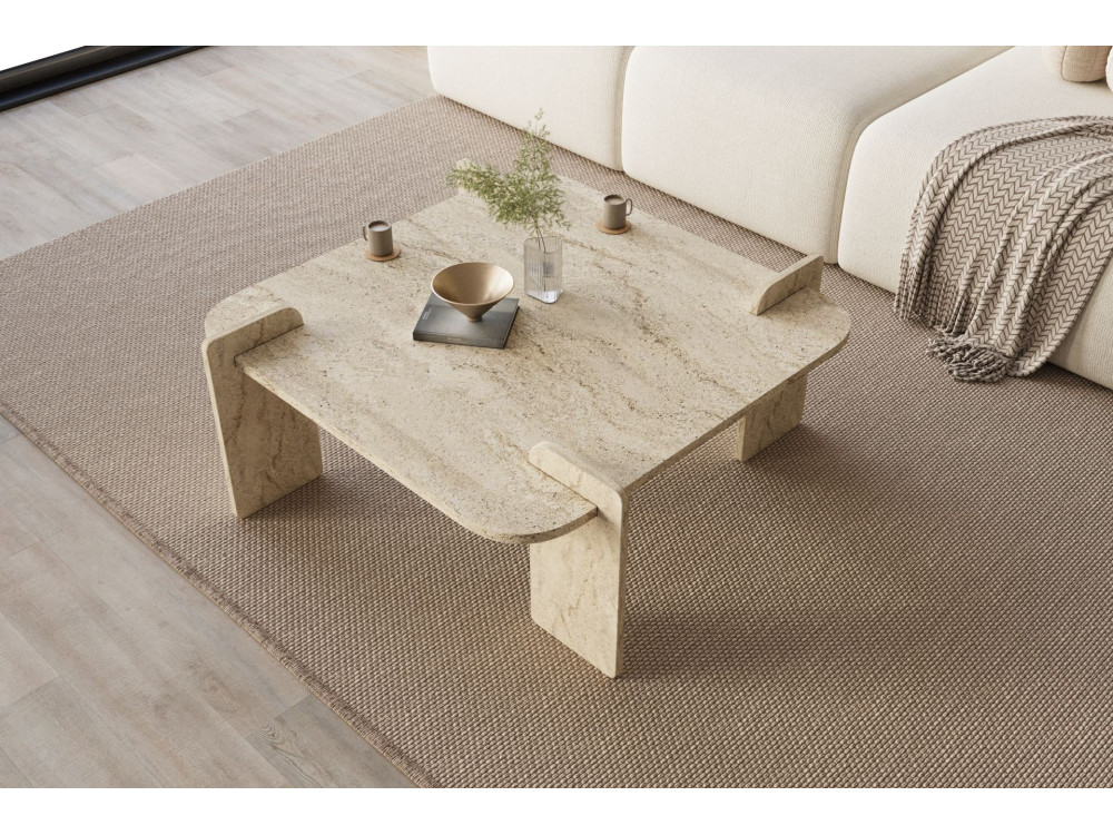Table basse en bois "Woog" 90 x 90 x 35 cm - Travertin