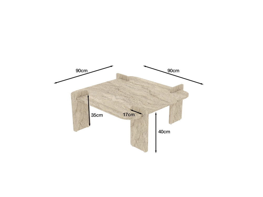 Table basse en bois "Woog" 90 x 90 x 35 cm - Travertin