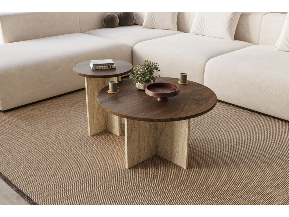 Ensemble de table basse en bois "Private" 70 x 70 x 40 cm - Noyer