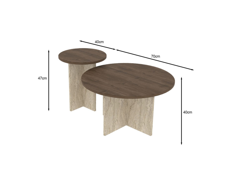 Ensemble de table basse en bois "Private" 70 x 70 x 40 cm - Noyer
