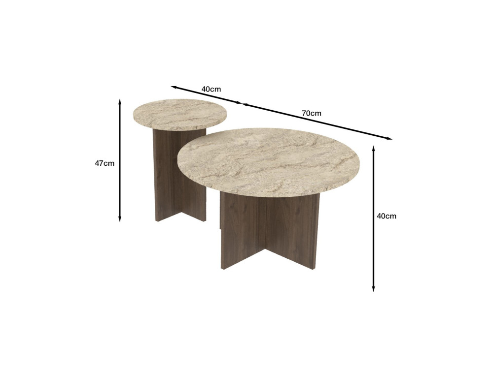 Ensemble de table basse en bois "Private" 70 x 70 x 40 cm - Travertin