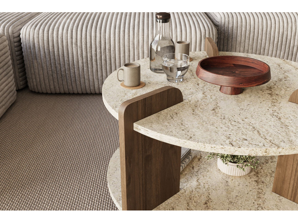 Table basse en bois "Oalla" 70 x 70 x 45 cm - Travertin