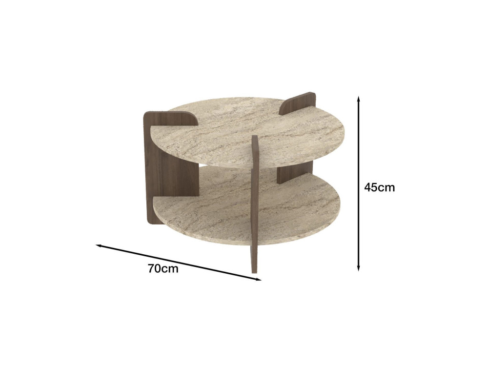 Table basse en bois "Oalla" 70 x 70 x 45 cm - Travertin