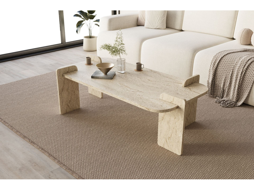 Table basse en bois "Lovge" 120 x 60 x 35 cm - Travertin