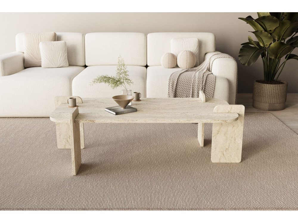Table basse en bois "Lovge" 120 x 60 x 35 cm - Travertin