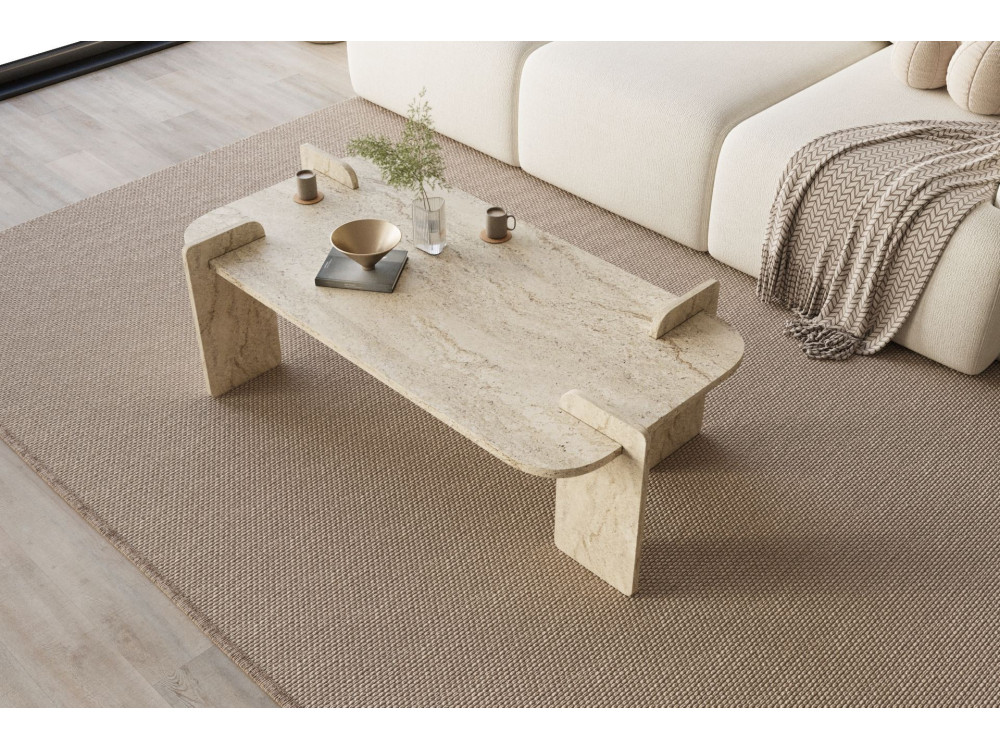 Table basse en bois "Lovge" 120 x 60 x 35 cm - Travertin