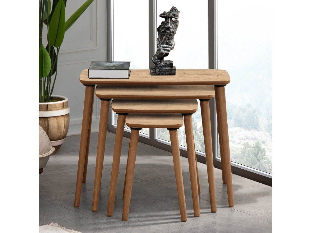 Table gigogne (4 pièces) en bois "Luci" 70 x 40 x 55 cm - Chêne