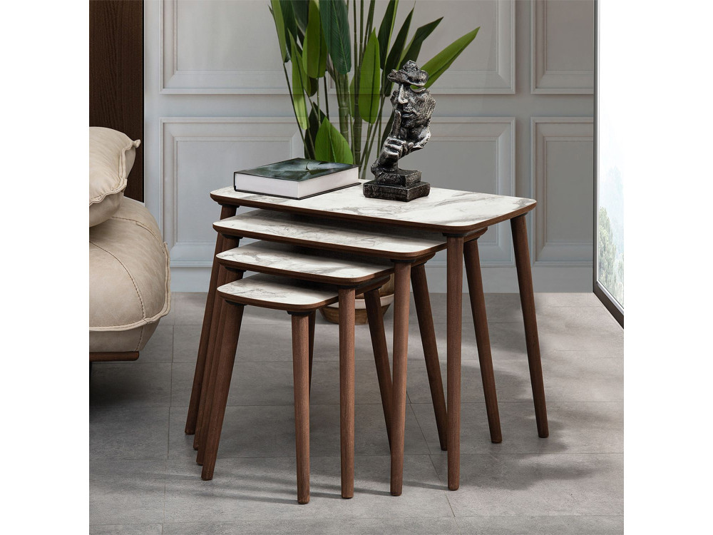 Table gigogne (4 pièces) en bois "Luci" 70 x 40 x 55 cm - Blanc