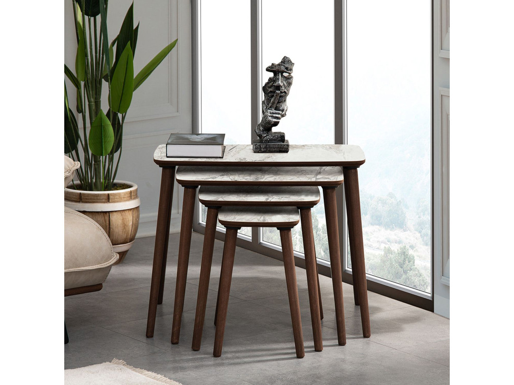 Table gigogne (4 pièces) en bois "Luci" 70 x 40 x 55 cm - Blanc