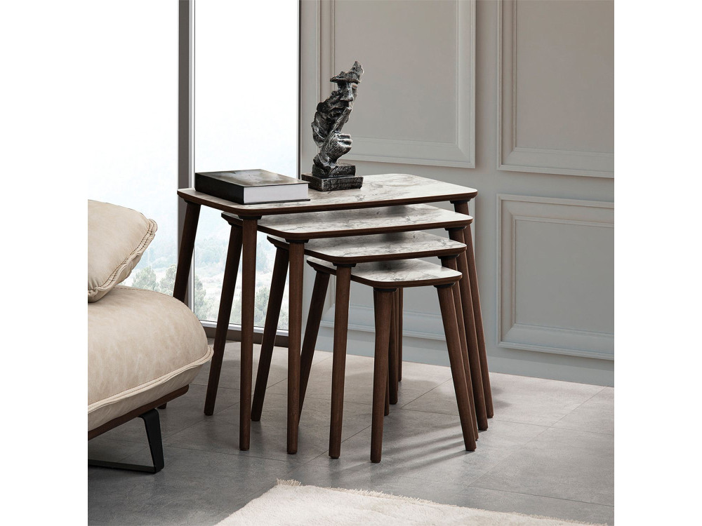 Table gigogne (4 pièces) en bois "Luci" 70 x 40 x 55 cm - Blanc
