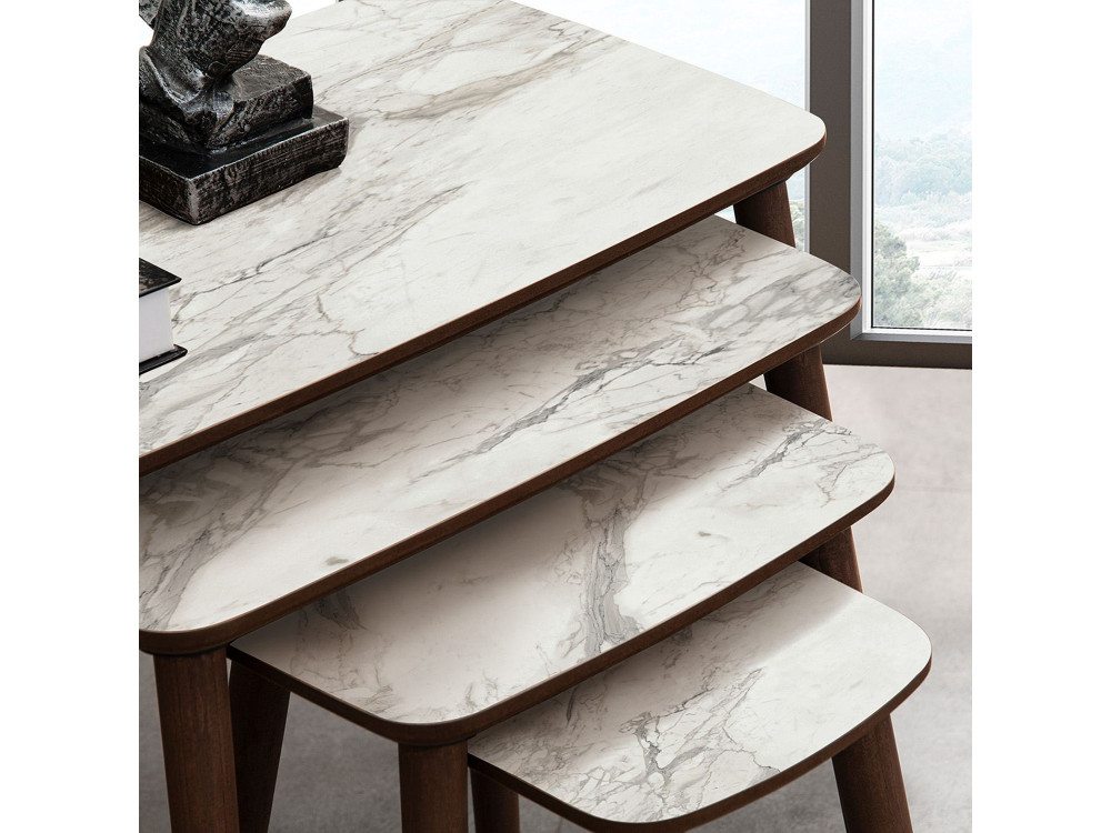 Table gigogne (4 pièces) en bois "Luci" 70 x 40 x 55 cm - Blanc