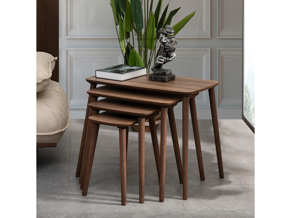 Table gigogne (4 pièces) en bois "Luci" 70 x 40 x 55 cm - Noyer