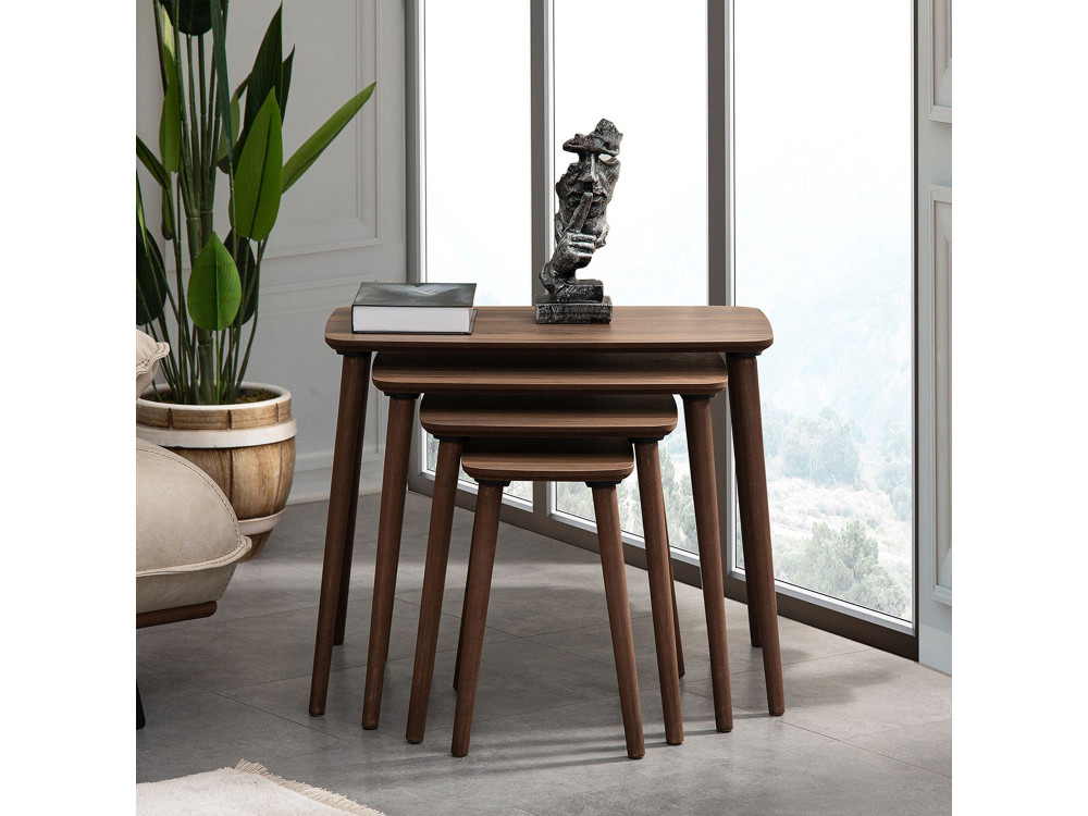 Table gigogne (4 pièces) en bois "Luci" 70 x 40 x 55 cm - Noyer