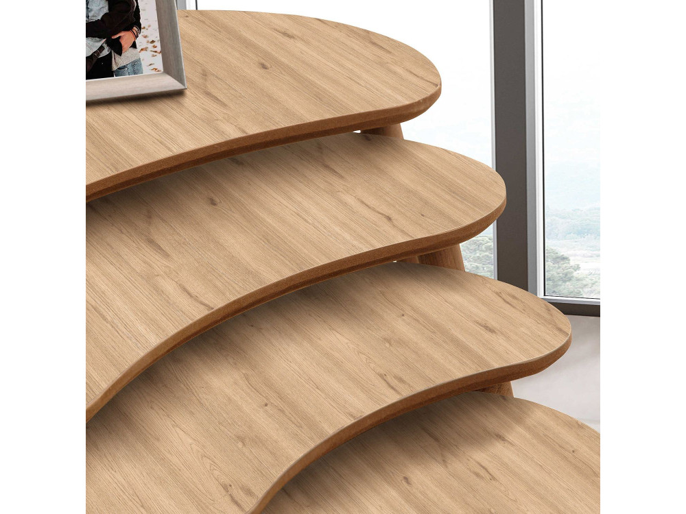 Table gigogne (4 pièces) en bois "Moon" 40 x 75 x 55 cm - Chêne