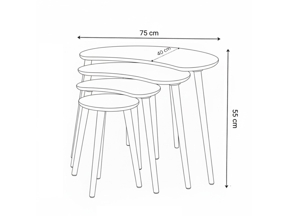 Table gigogne (4 pièces) en bois "Moon" 40 x 75 x 55 cm - Chêne