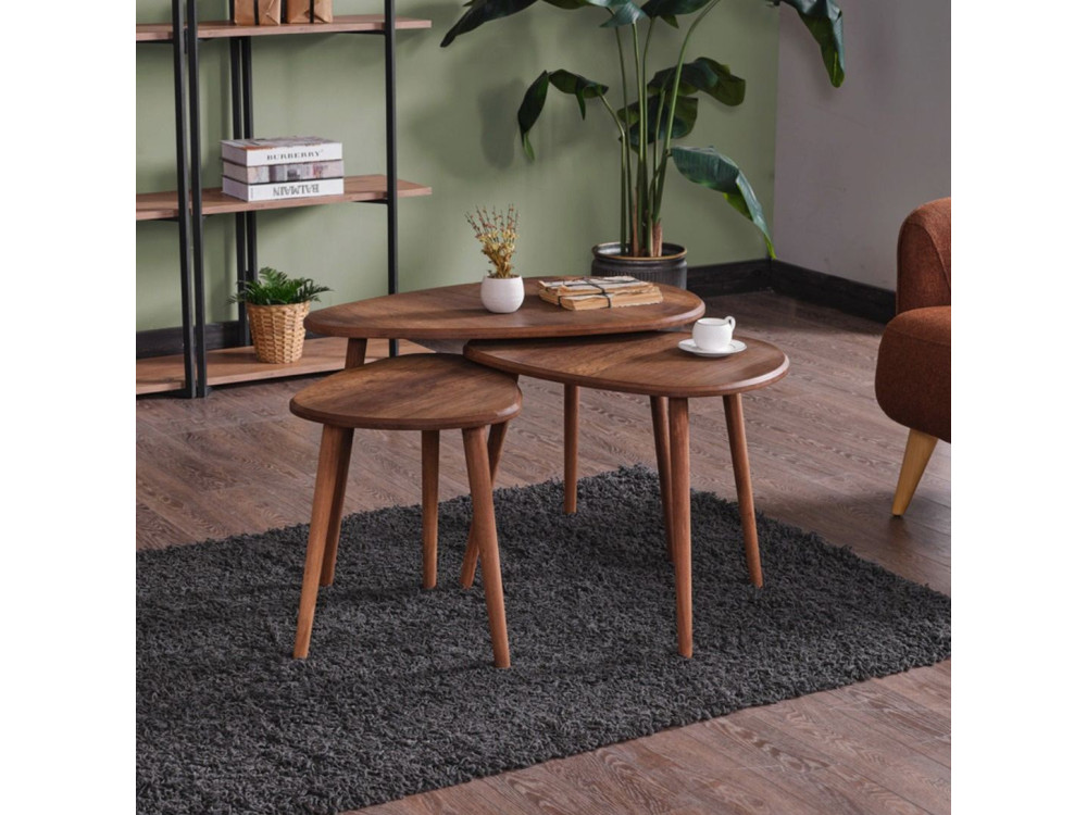 Ensemble de table basse en bois "Alvin" 80 x 52 x 50 cm - Noyer