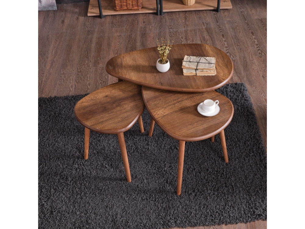 Ensemble de table basse en bois "Alvin" 80 x 52 x 50 cm - Noyer