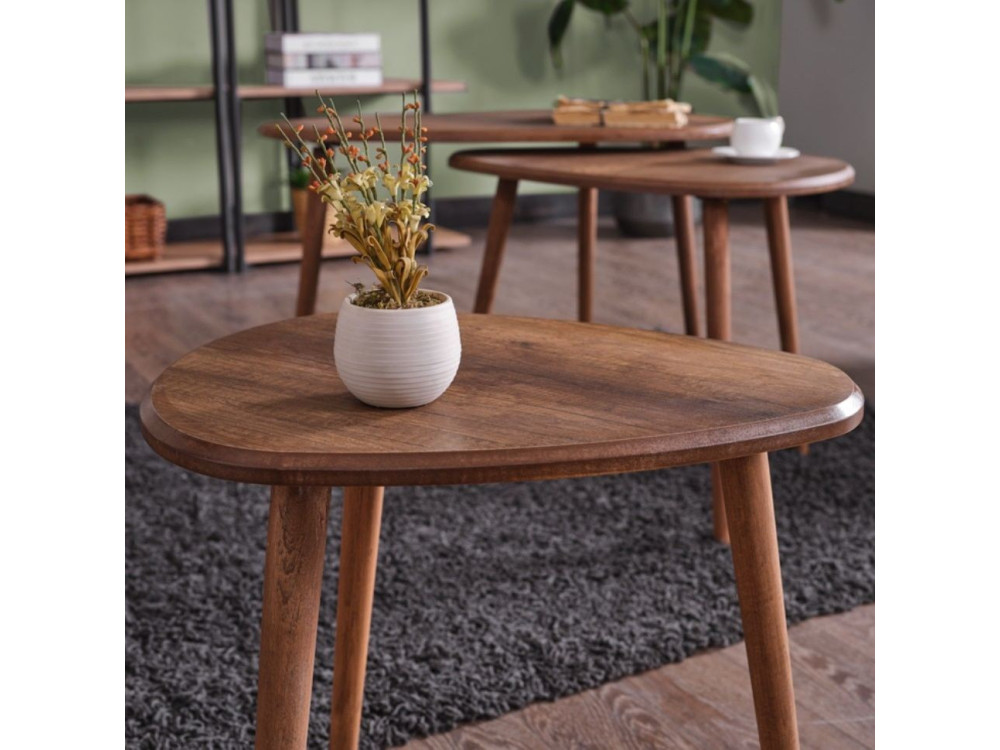 Ensemble de table basse en bois "Alvin" 80 x 52 x 50 cm - Noyer