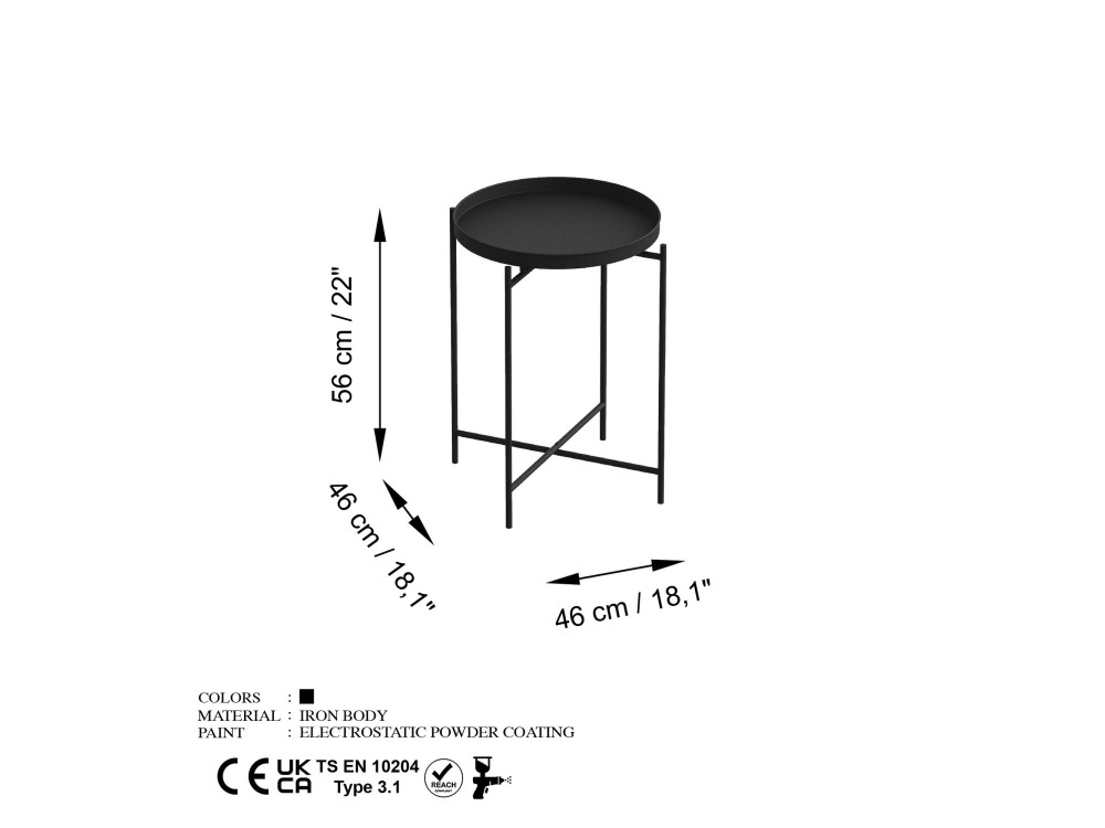 Table basse en métal "Sheby" 46 x 46 x 56 cm - Noir