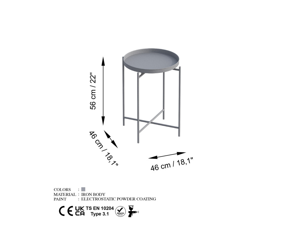 Table basse en métal "Sheby" 46 x 46 x 56 cm - Gris