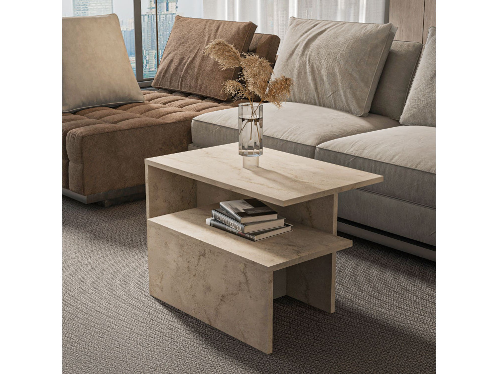 Table gigogne (2 pièces) en bois "Twins" 72 x 45 x 42 cm - Travertin