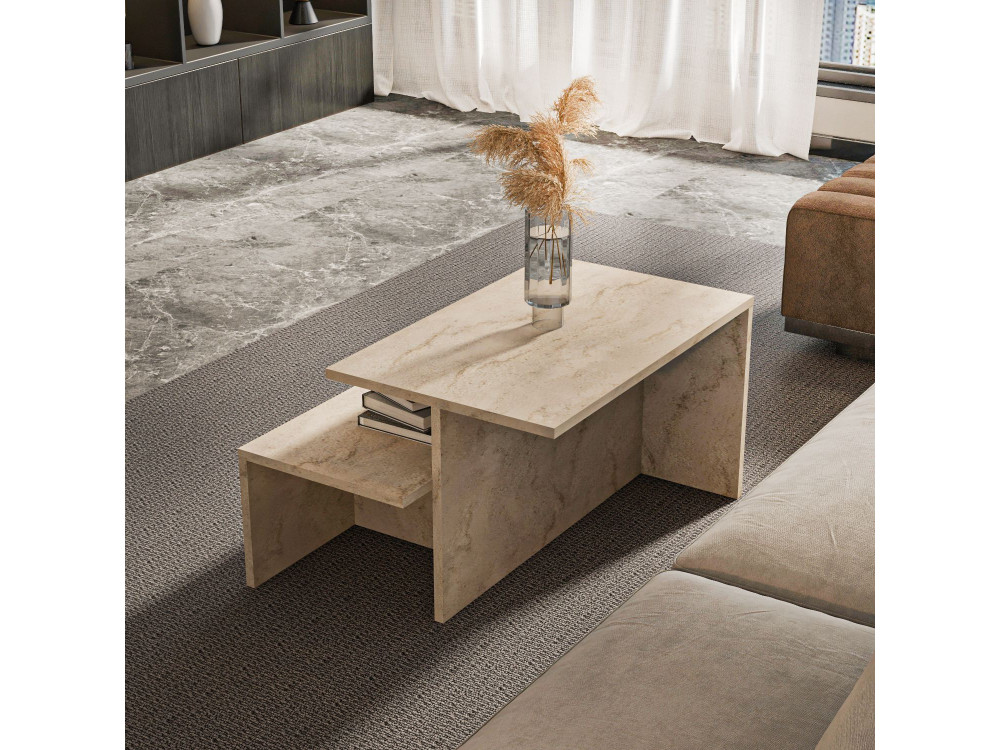 Table gigogne (2 pièces) en bois "Twins" 72 x 45 x 42 cm - Travertin