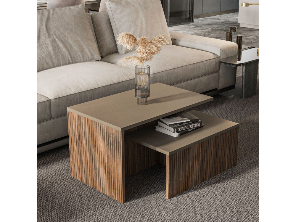 Table gigogne (2 pièces) en bois "Twins" 72 x 45 x 42 cm - Taupe