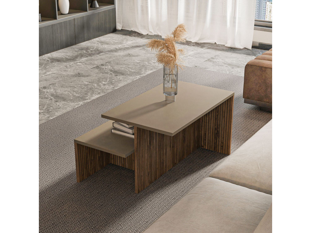 Table gigogne (2 pièces) en bois "Twins" 72 x 45 x 42 cm - Taupe