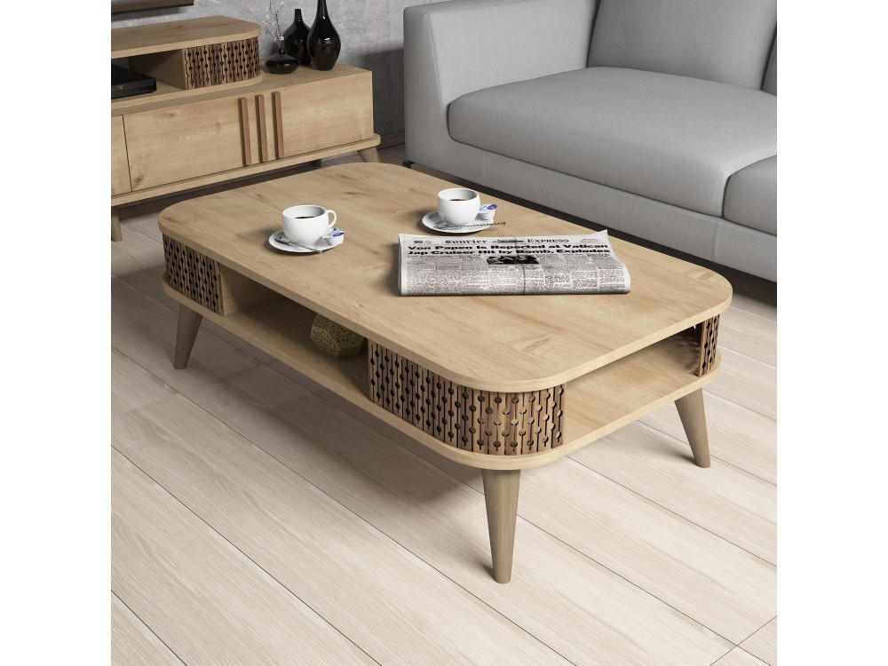 Table basse en bois "Eylul" - 105 x 60 x 34 cm - Marron