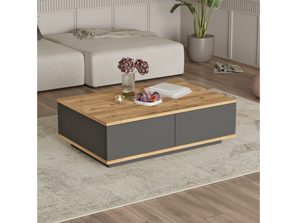 Table basse en bois "Frew" - 90 x 60 x 28 cm - Marron