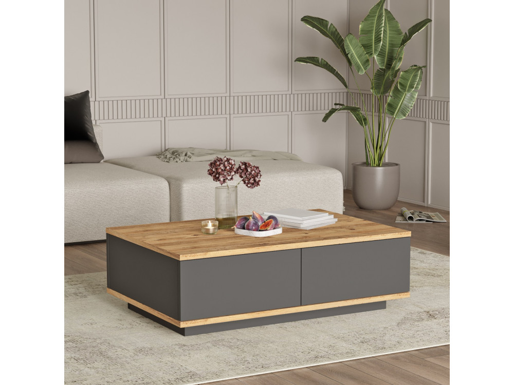 Table basse en bois "Frew" - 90 x 60 x 28 cm - Marron