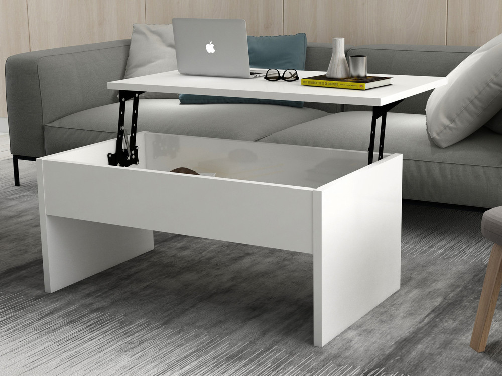 Table basse avec coffre de rangement en bois "Akilli" - 90 x 52 x 45 cm - Blanc