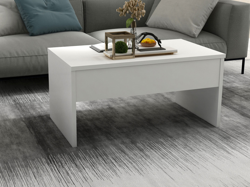 Table basse avec coffre de rangement en bois "Akilli" - 90 x 52 x 45 cm - Blanc